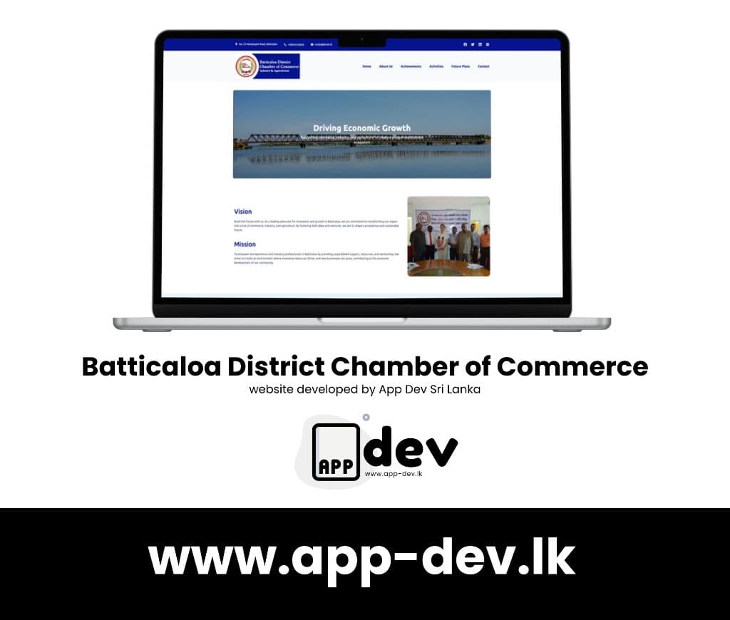 Batticaloa District Chamber of Commerce Website project by App Dev Sri Lanka